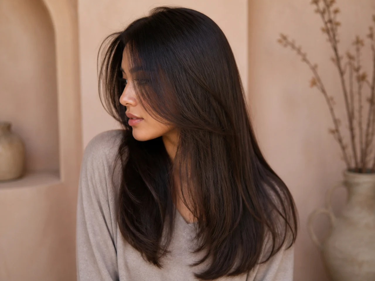 Long hair with a solid outline and visibly reduced bulk through the interior