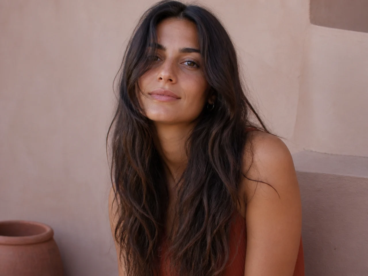 Air dried long hair with natural separation and undone texture