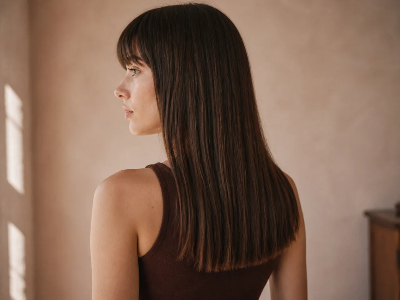 A flat heavy long mullet with blunt ends and no separation between layers