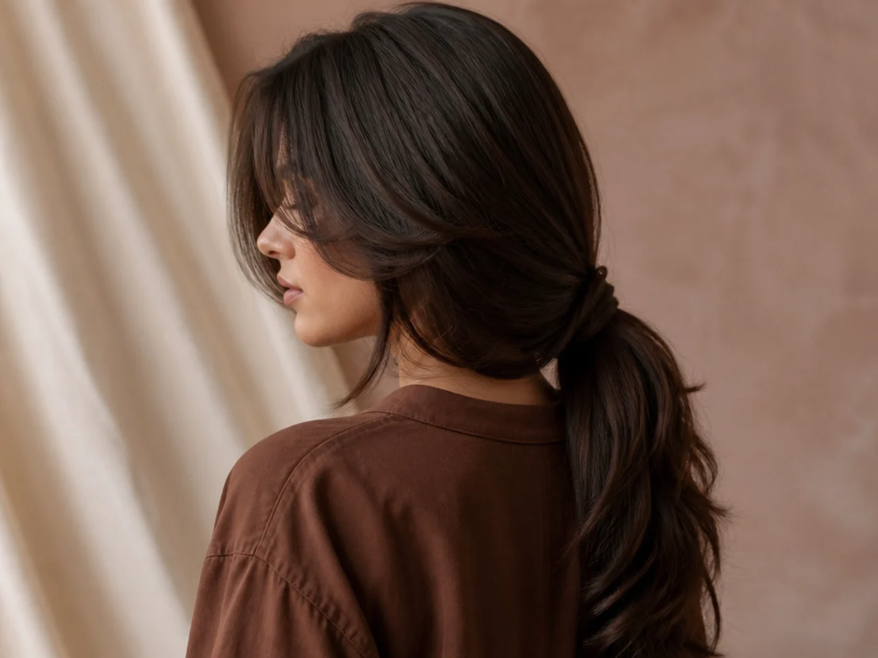 An unlayered heavy tail hanging free below layered sides