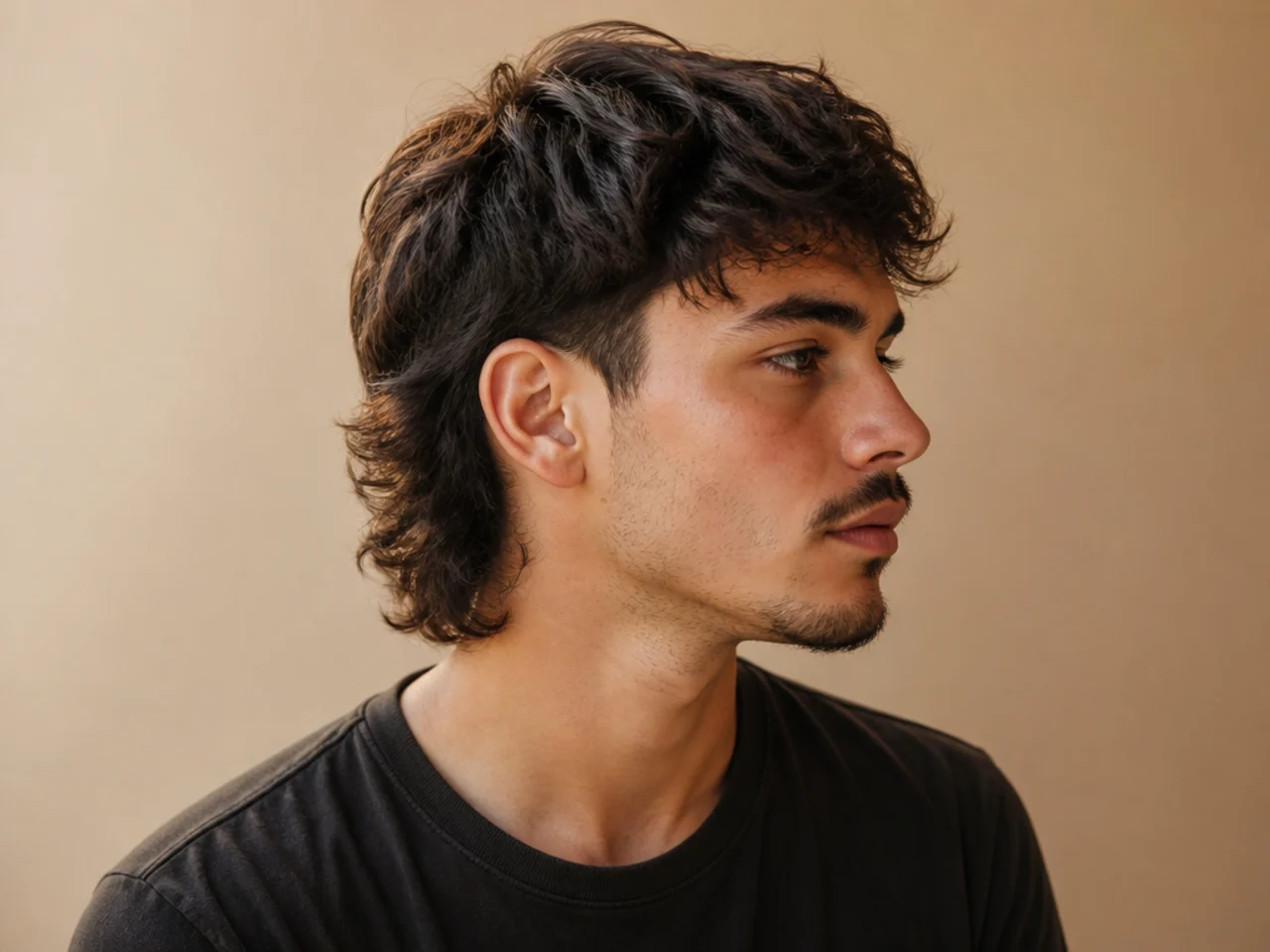 A softly blended mens mullet