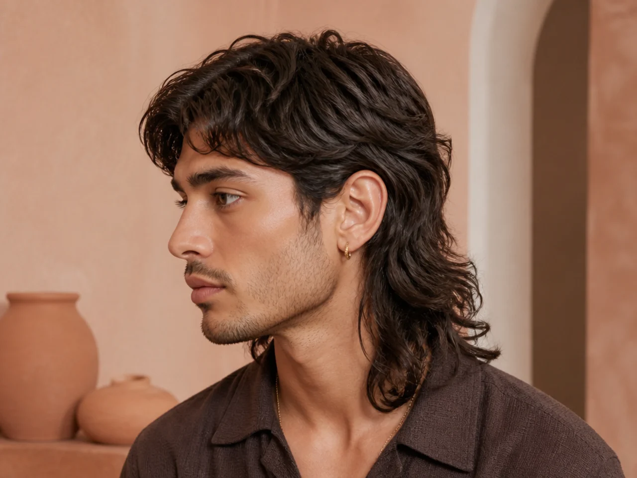 A long tailed mullet reaching past the collar