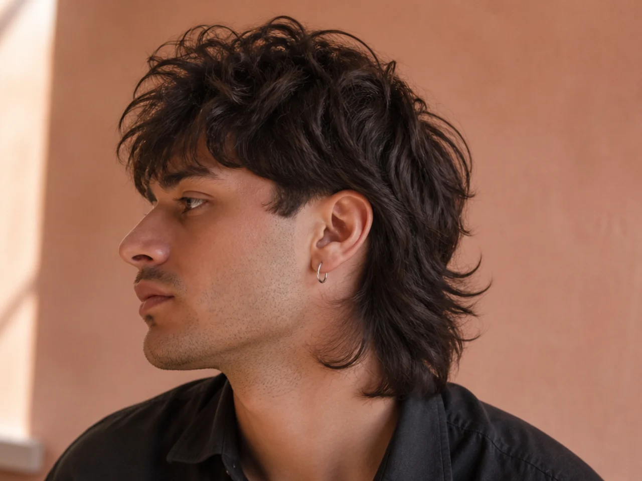 A mens mullet on thick hair