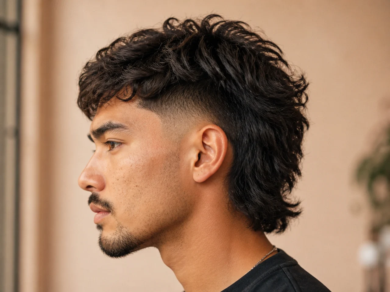 A burst fade mullet curving around the ear