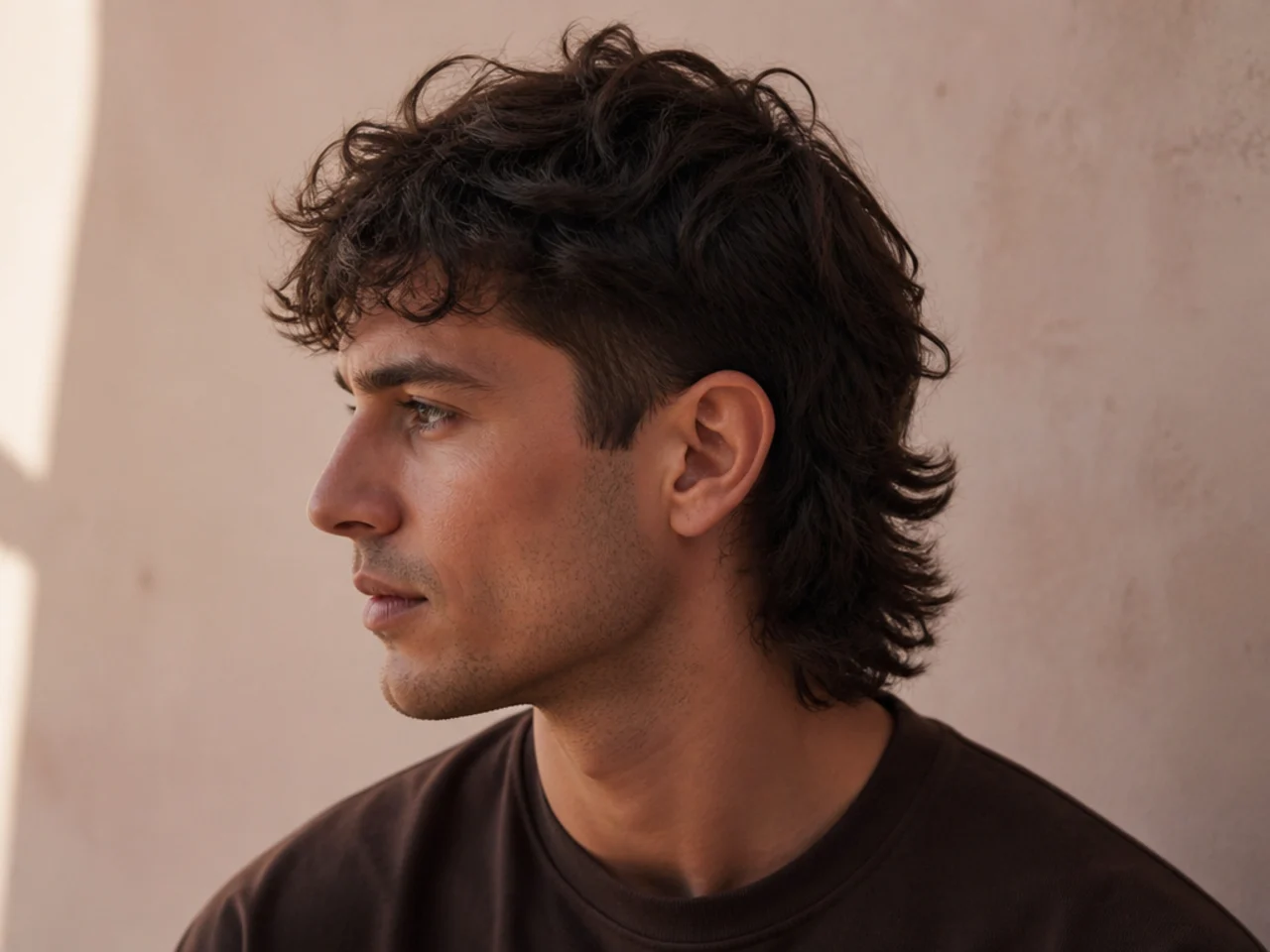A wavy mens mullet with a soft transition