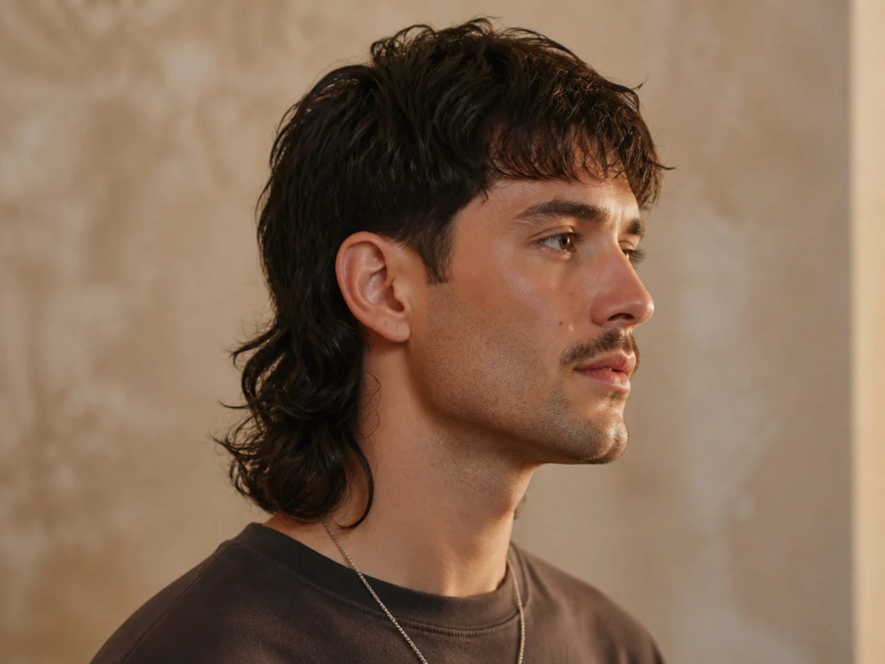 Three quarter view of a mens mullet