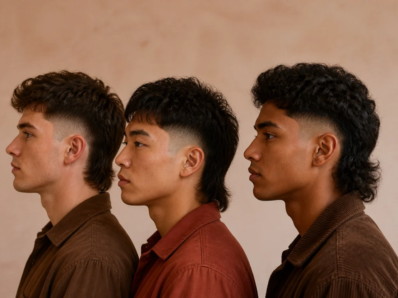 Three fade heights compared around the ear on the same mullet shape