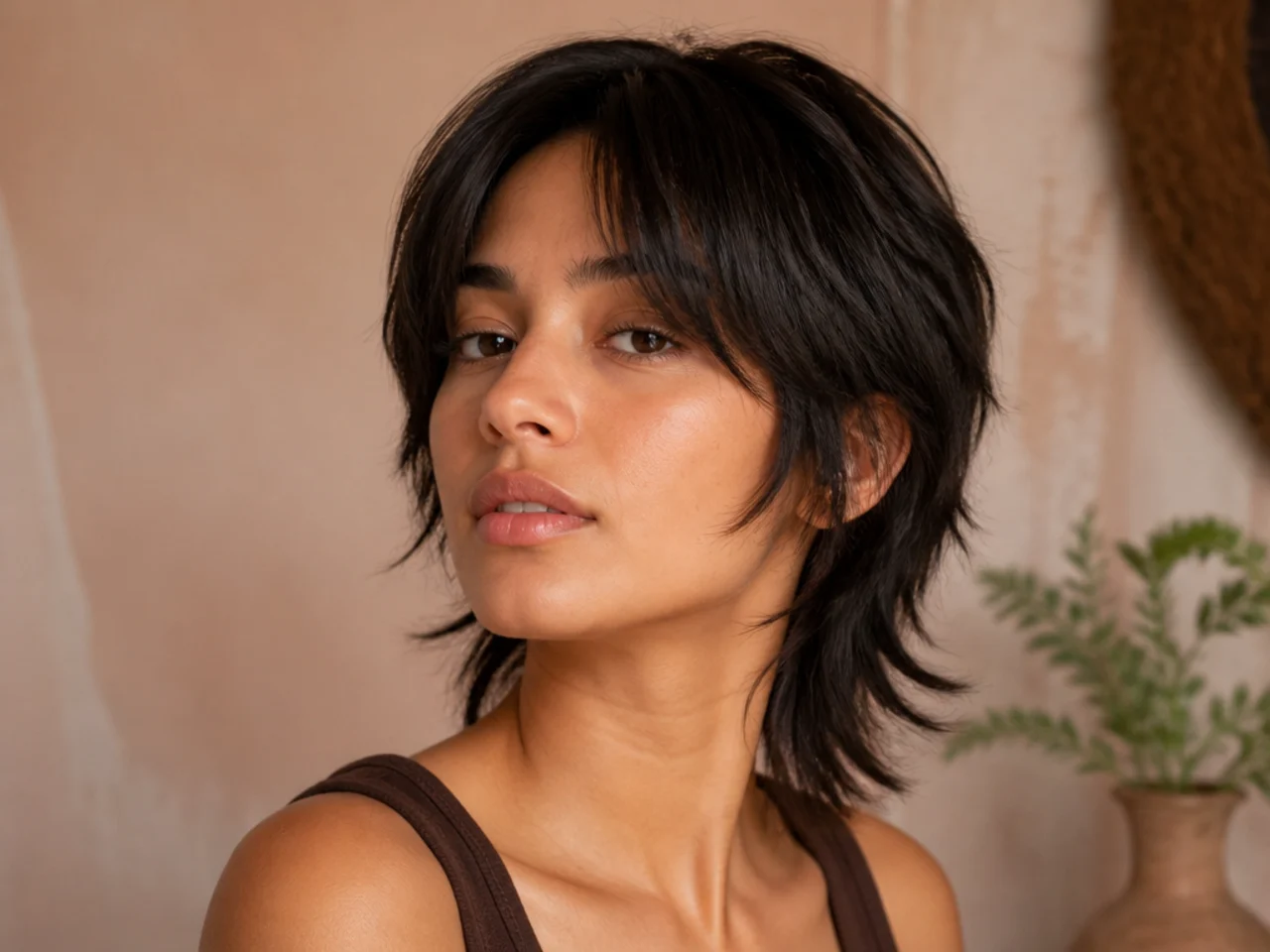 A short mullet with a centre parting and cropped crown