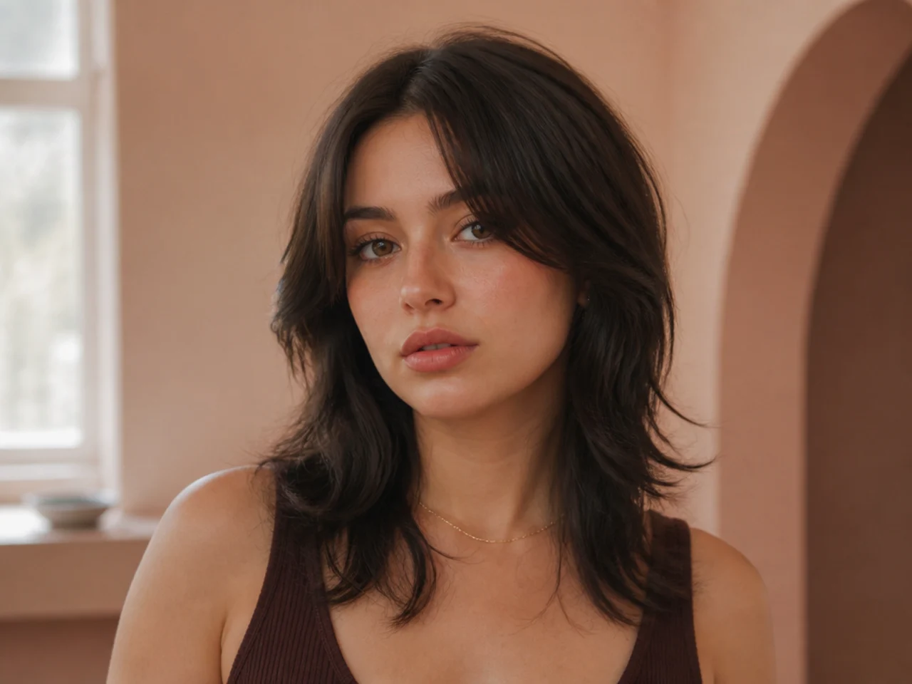 A middle part mullet shaped for a round face
