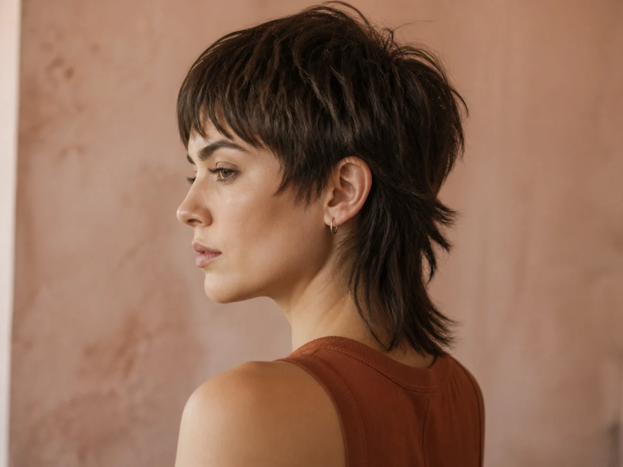 A mullet with a disconnected step between crown and back