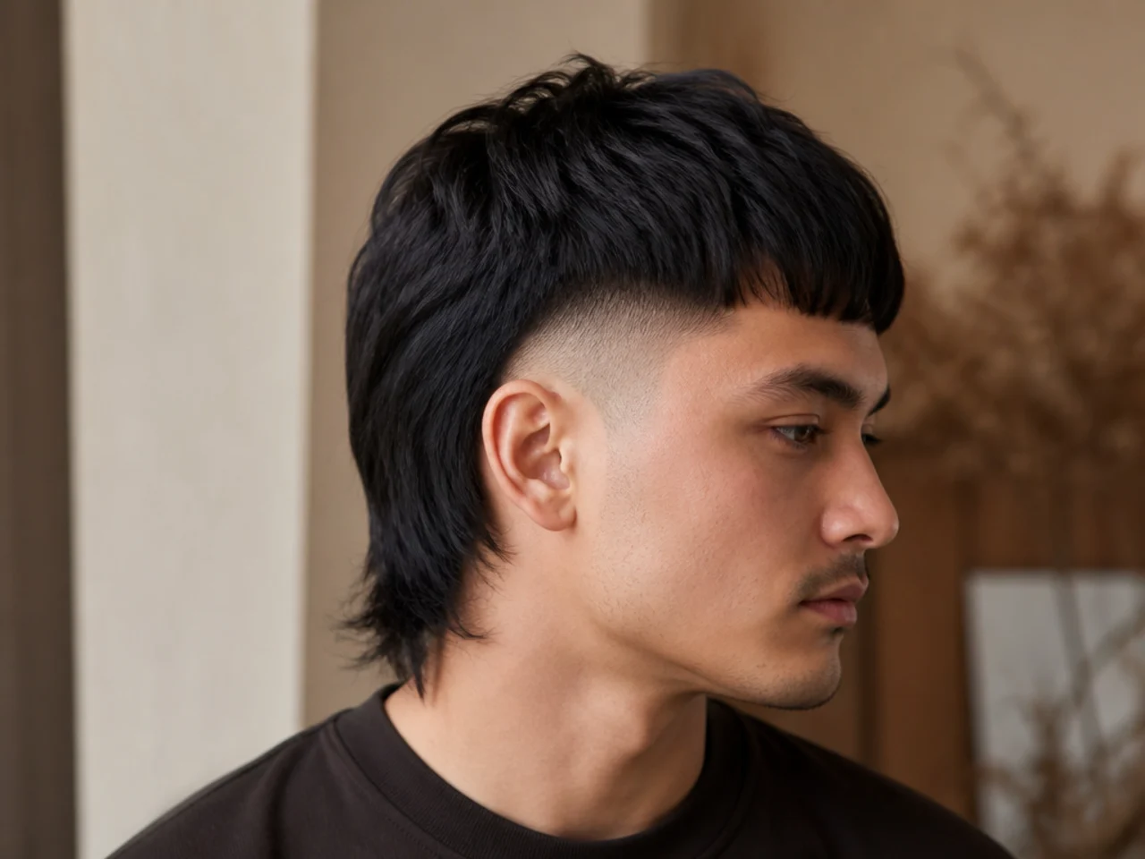 A mullet fade on straight hair