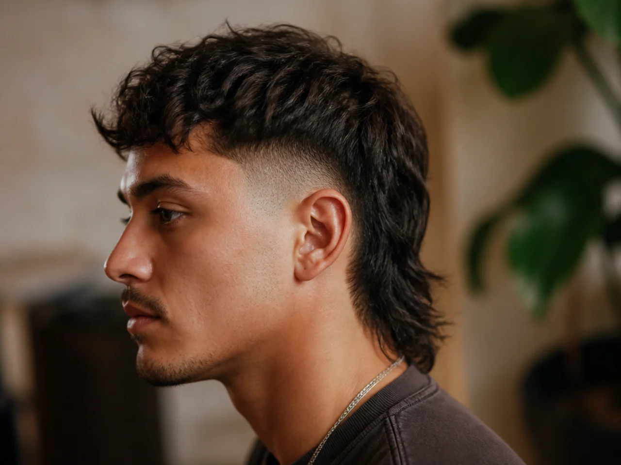 A mullet with a skin fade at the sides