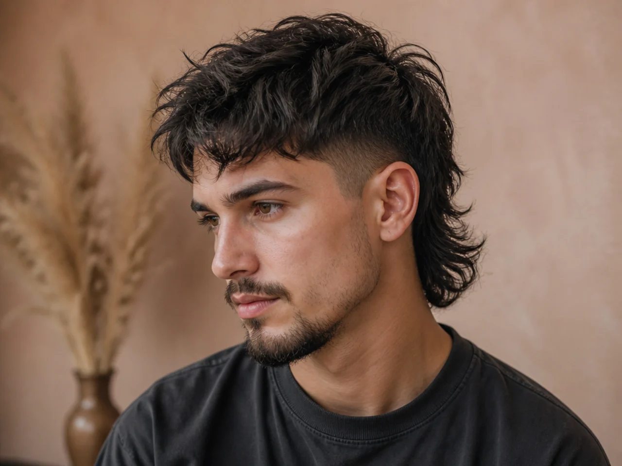 Three quarter view of a modern mullet fade