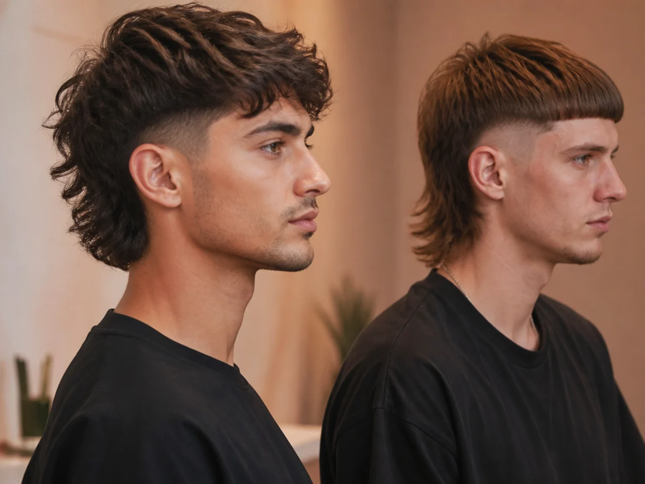A blended modern mullet compared with a hard stepped one
