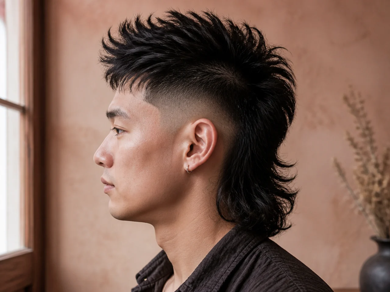 A mullet mohawk with a high fade above the parietal ridge