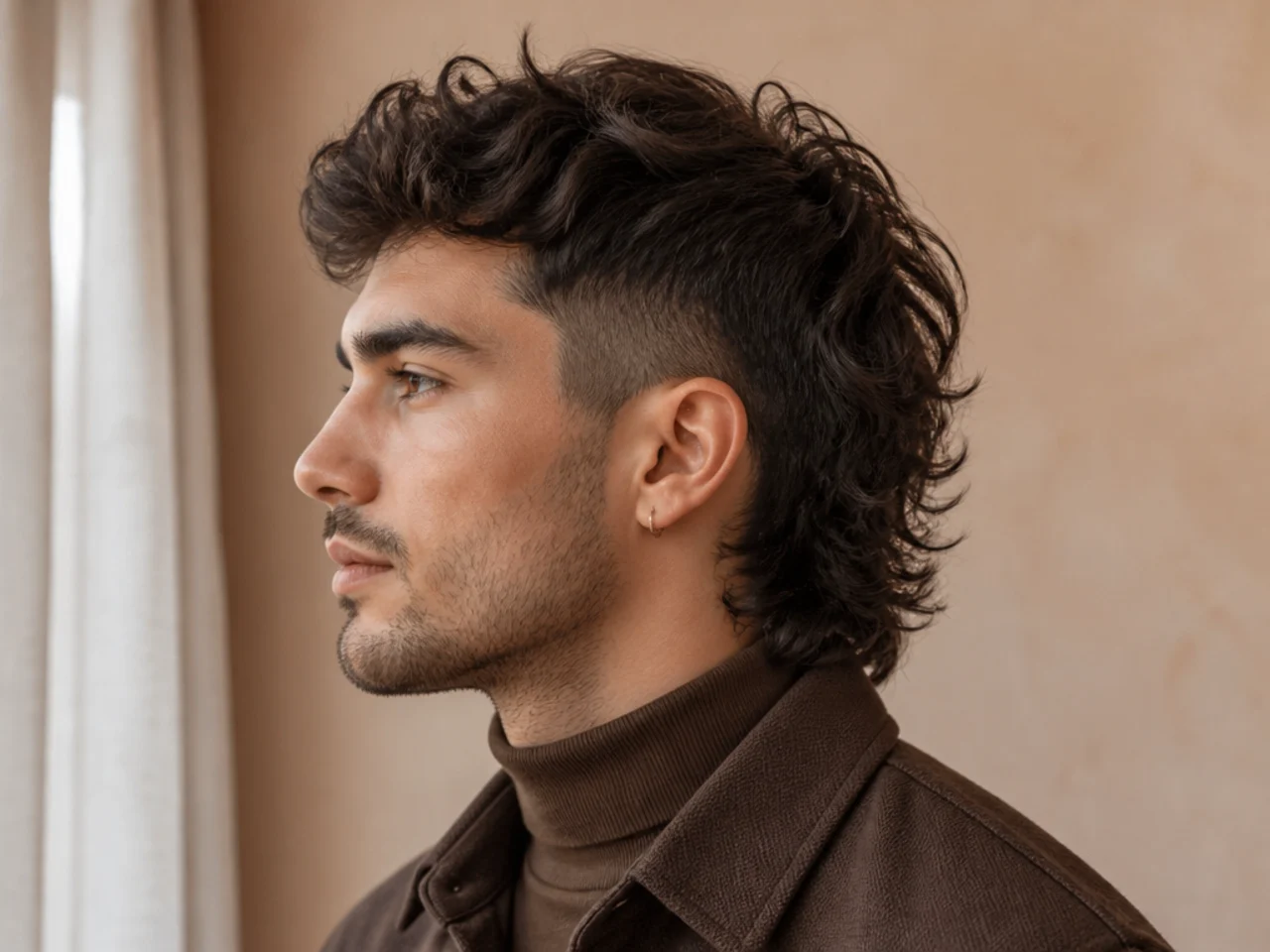 A mullet mohawk with tapered sides finishing short but not bare