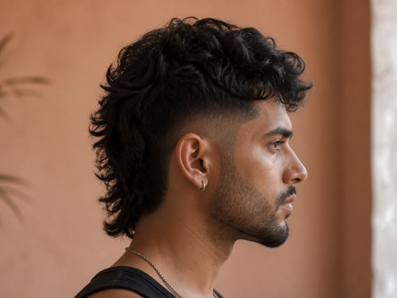 A mullet mohawk with a short tail ending at the top of the neck
