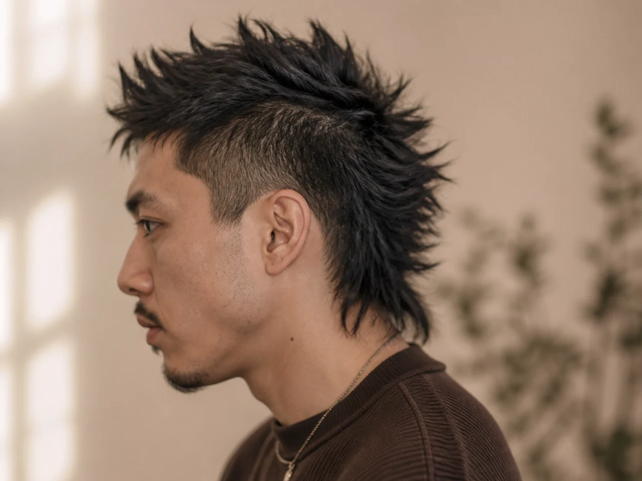 A mullet mohawk with a choppy point cut strip