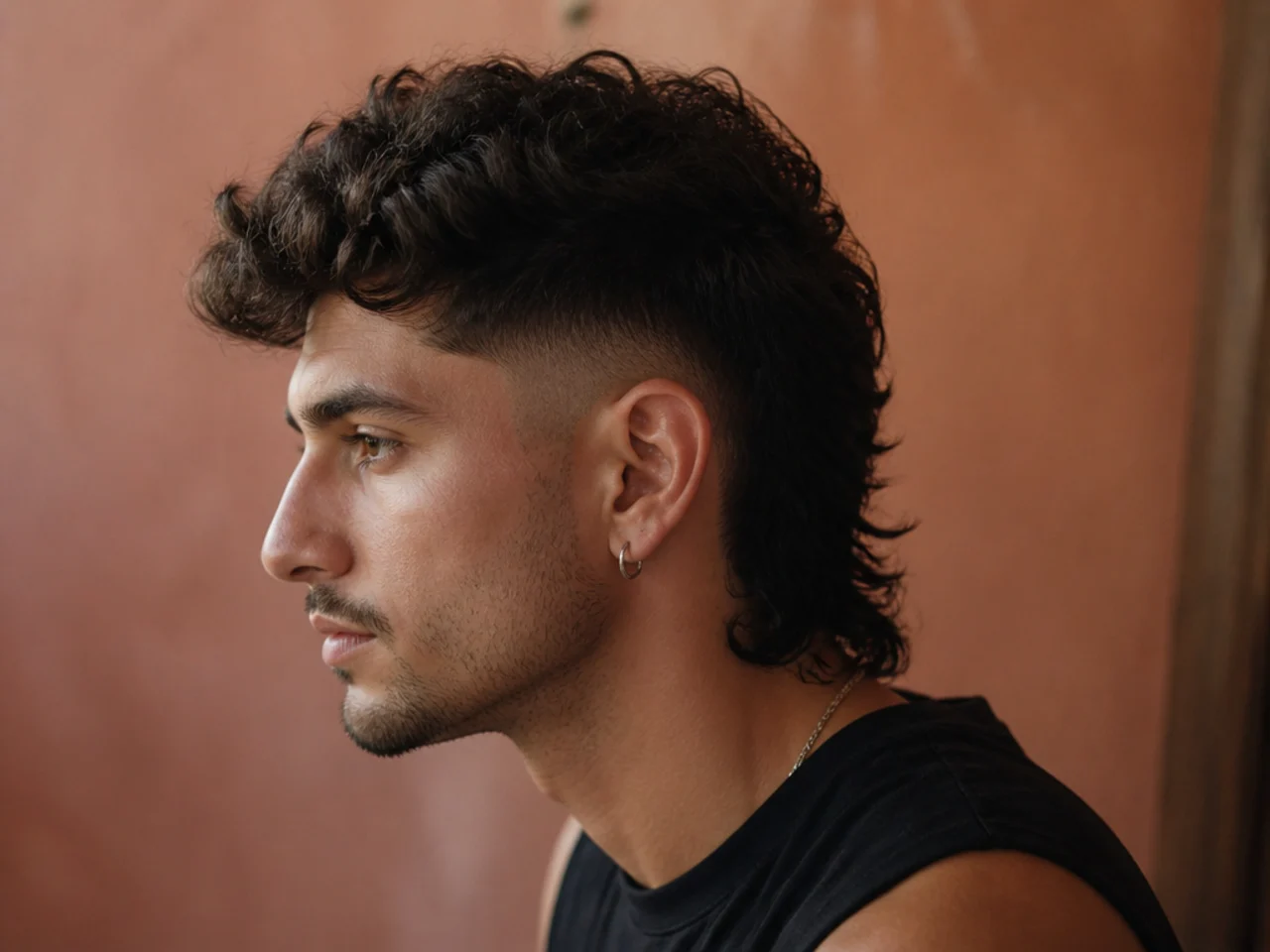 A blended mullet mohawk with a soft gradient into the sides