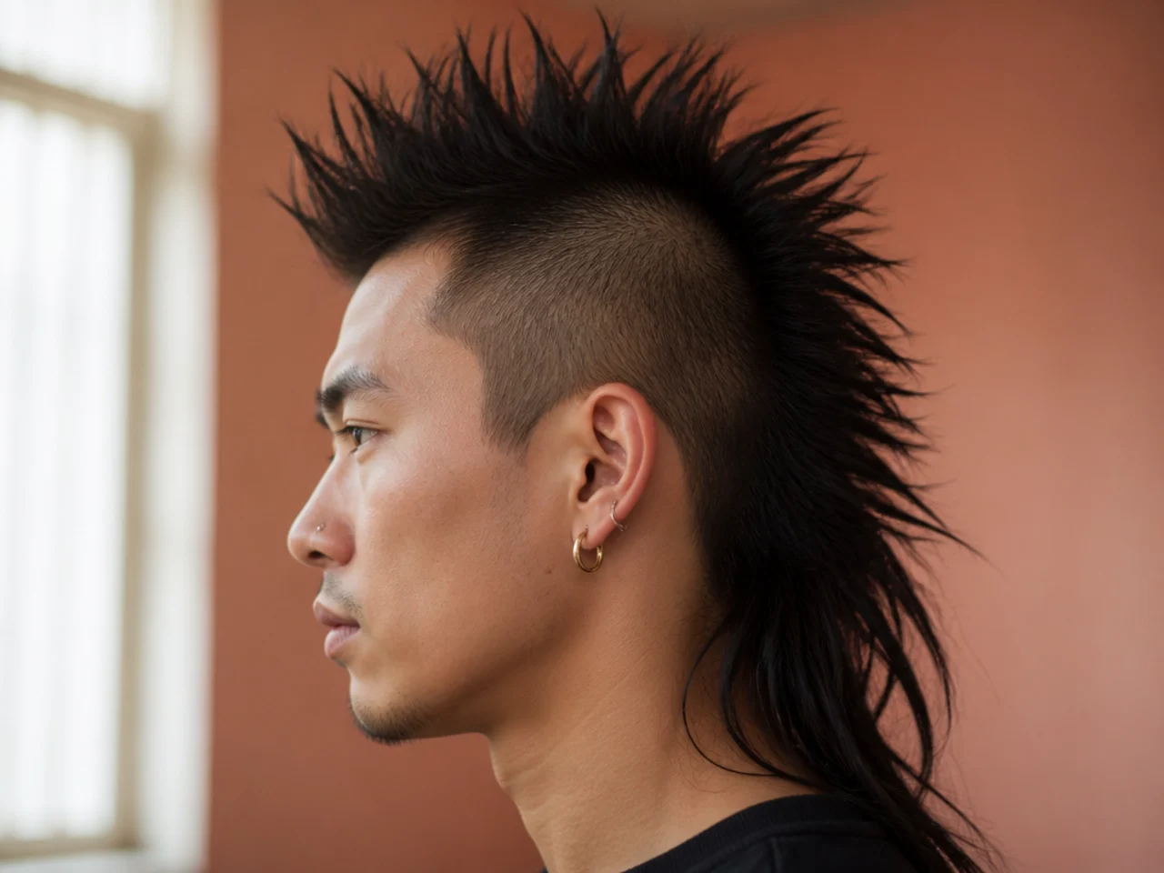 A spiked mullet mohawk with the strip standing upright