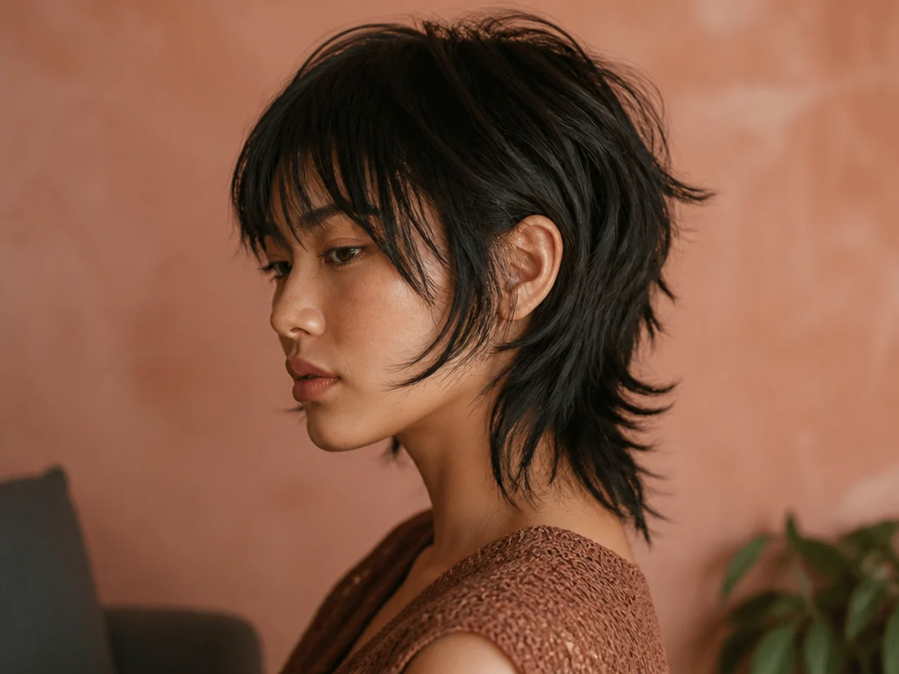 A mullet shag with a tapered nape underneath