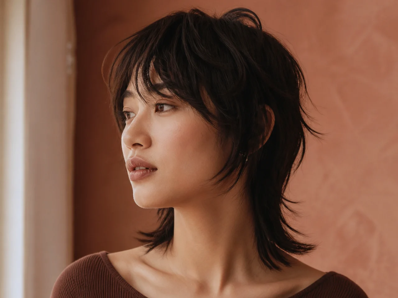A collarbone length mullet shag