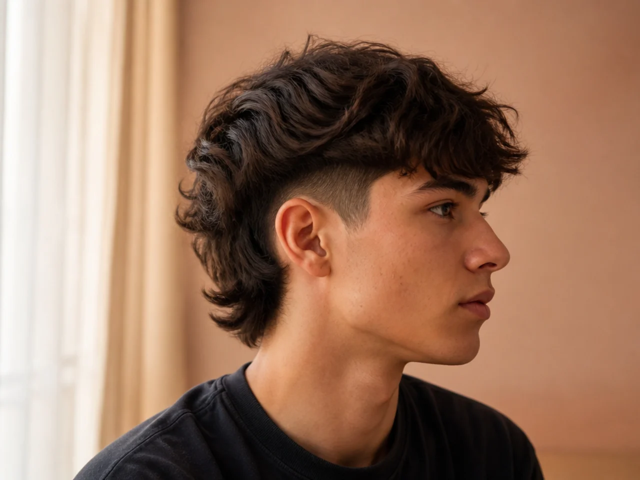 A blended short mullet with a soft gradient into the sides