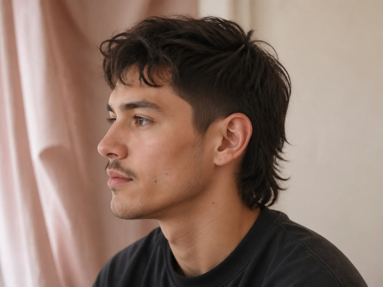 A short mullet with the sides left long at a number four guard