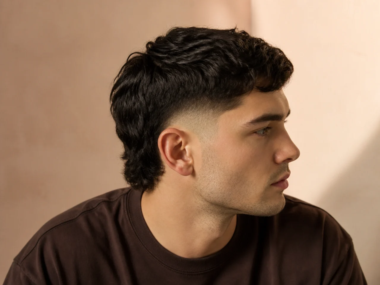 A short mullet fade four weeks after cutting with a softened fade line