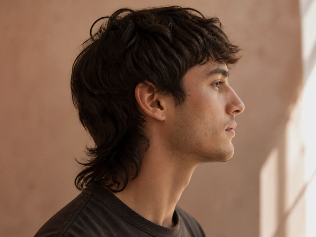 A grown out short mullet with the tail reaching the collar