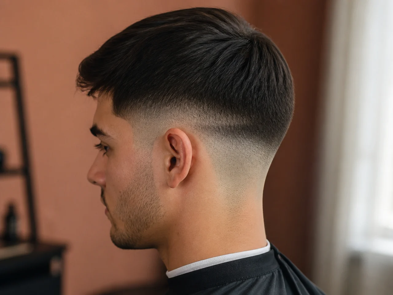 An uneven fade gradient with visible bands on straight hair