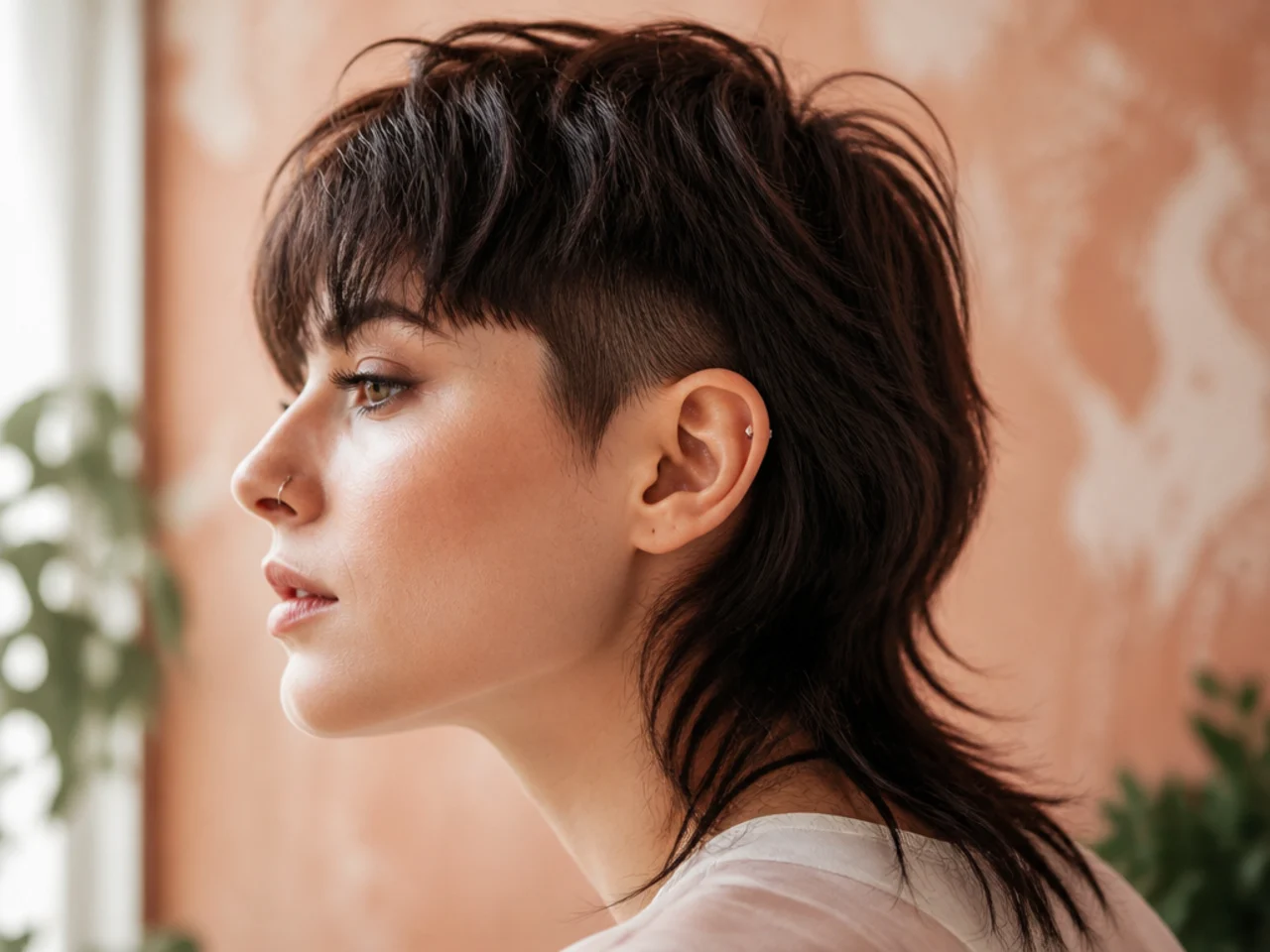 A short mullet with an undercut section beneath the length