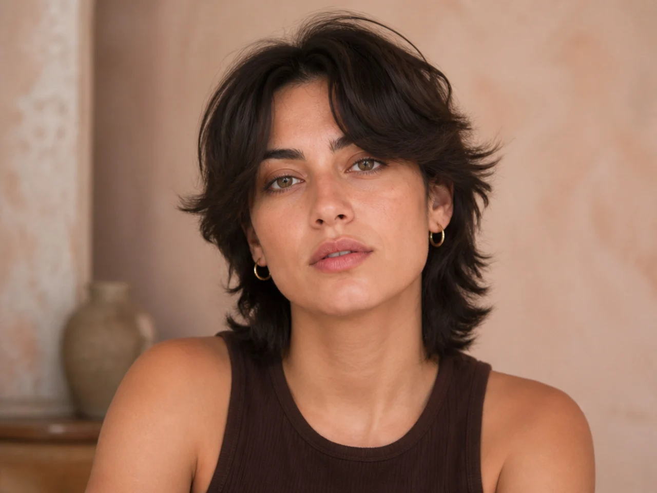 A short mullet with a centre parting