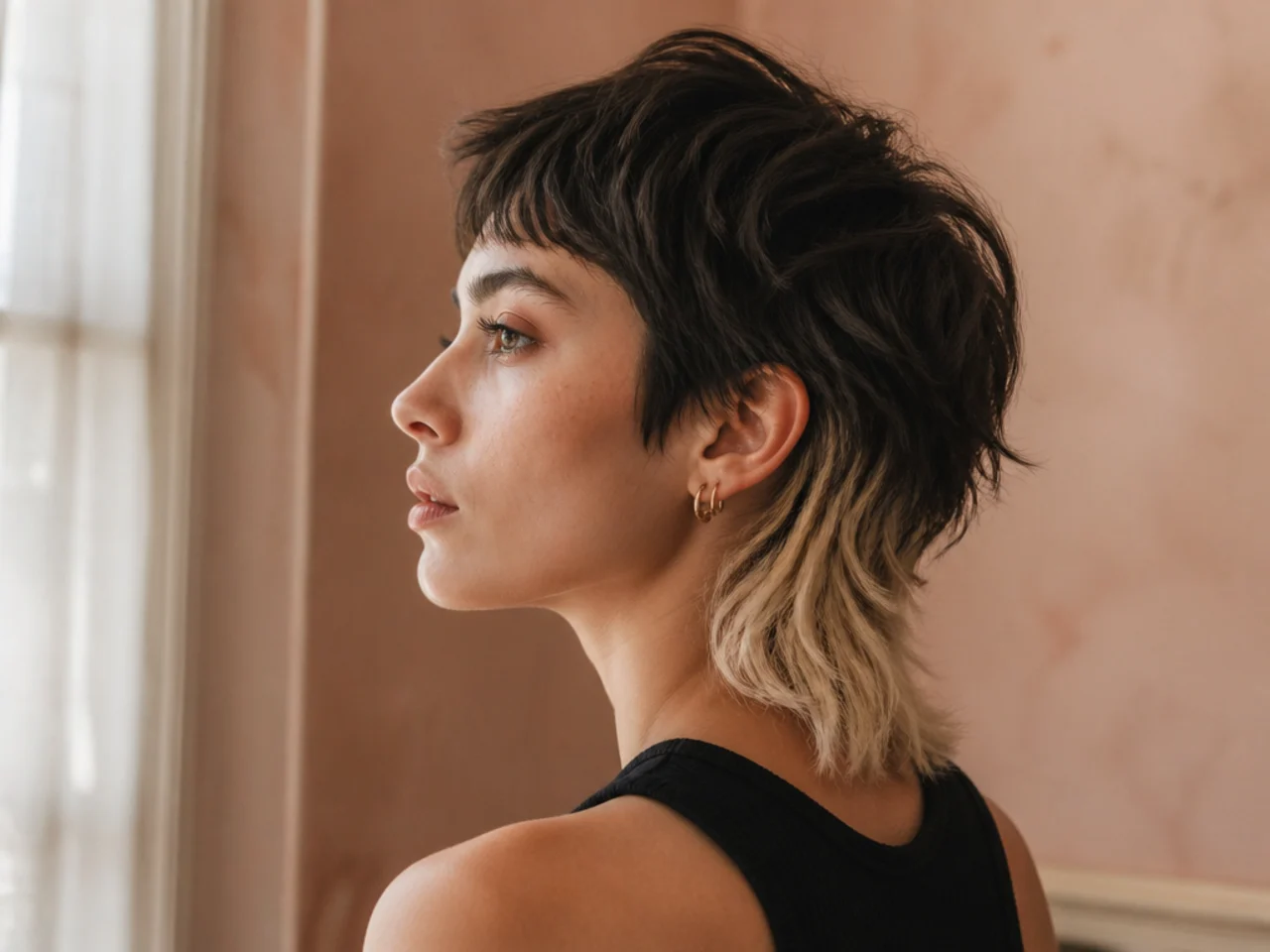 A short mullet with the back section bleached