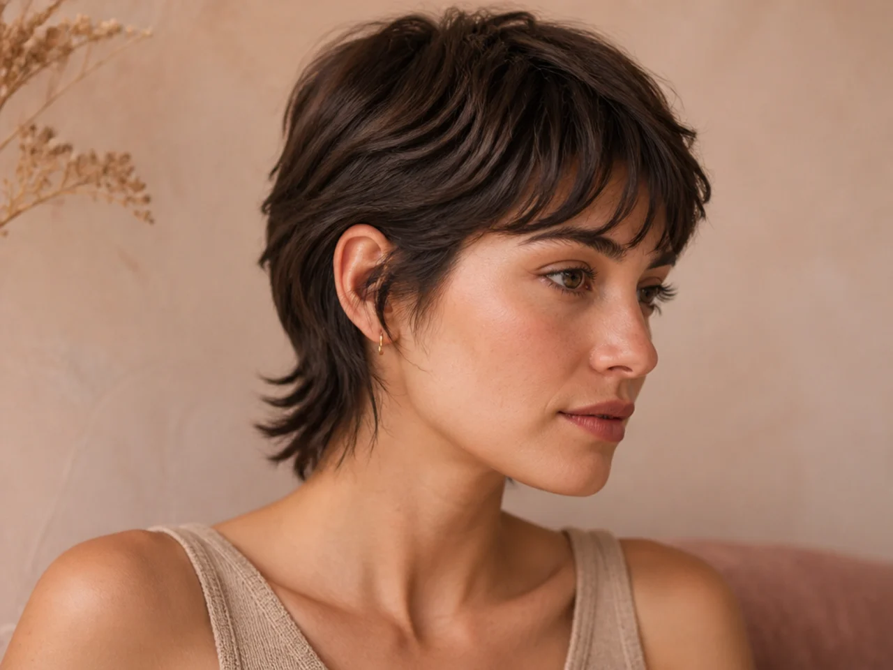 A softly blended short mullet with no visible steps