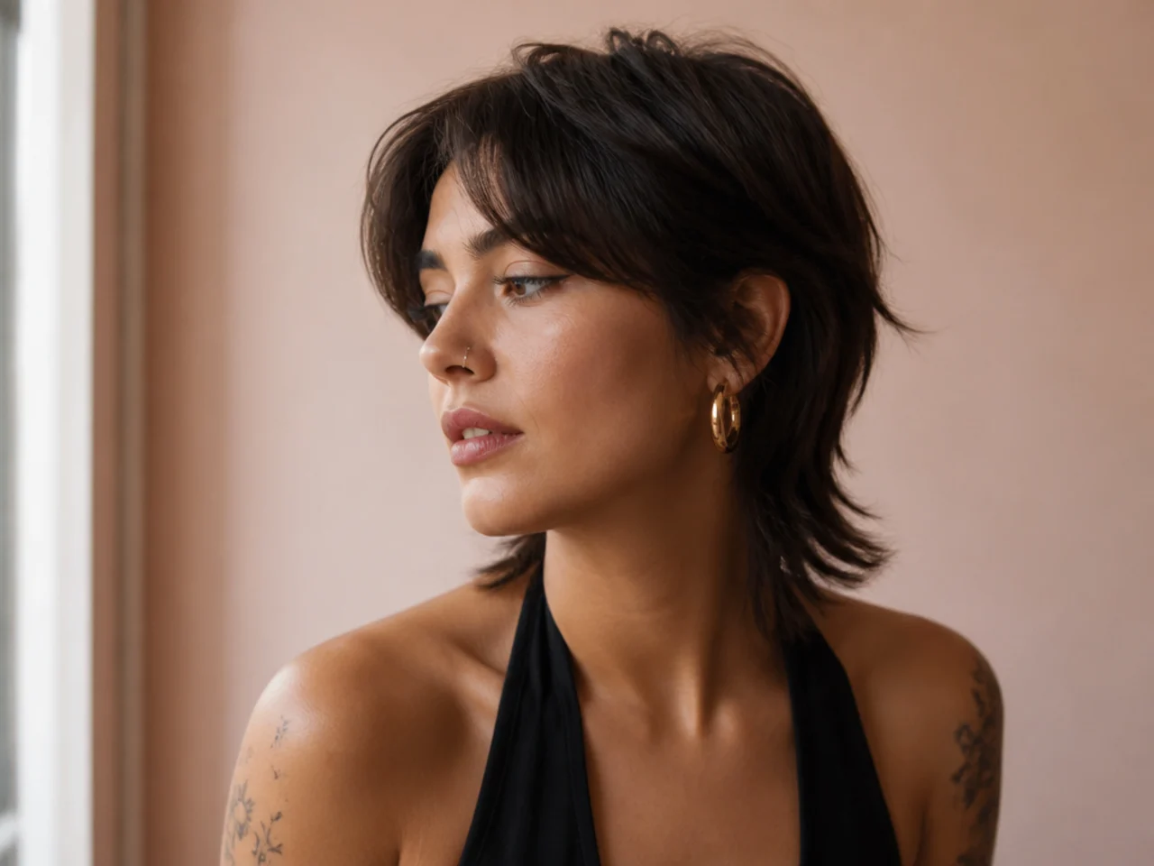 A short mullet with a curtain fringe