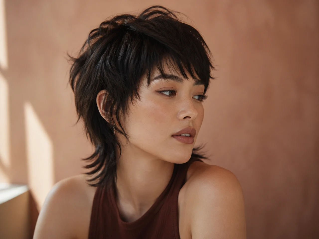 Three quarter view of a short mullet