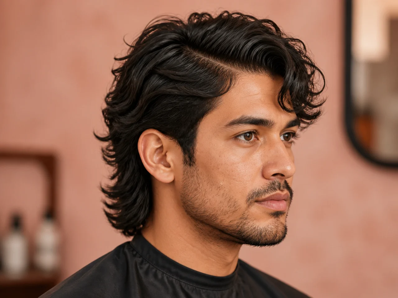 Wavy side part mullet with natural wave movement and soft parting