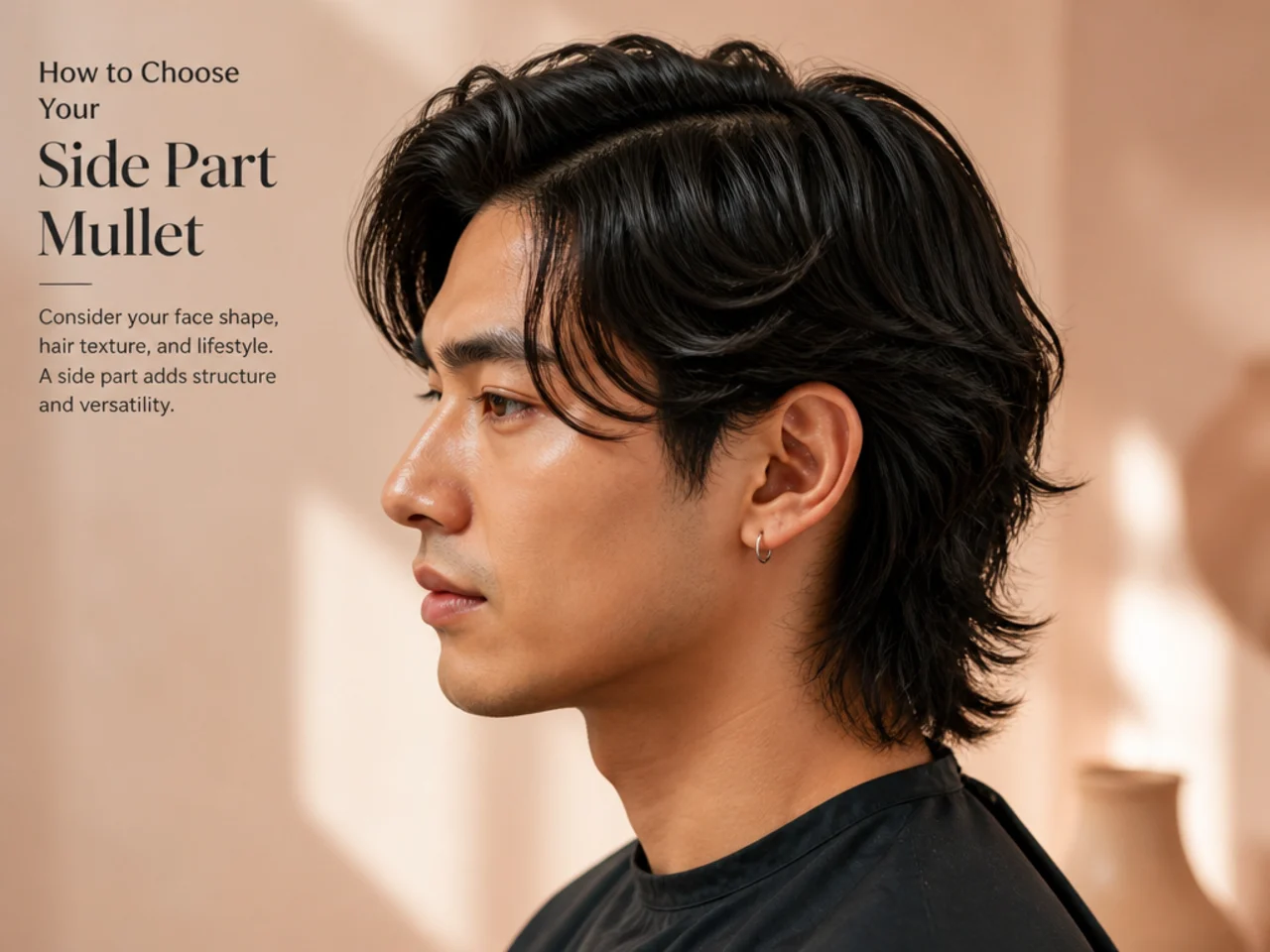 Triptych of three side part mullet variations on men with different face shapes