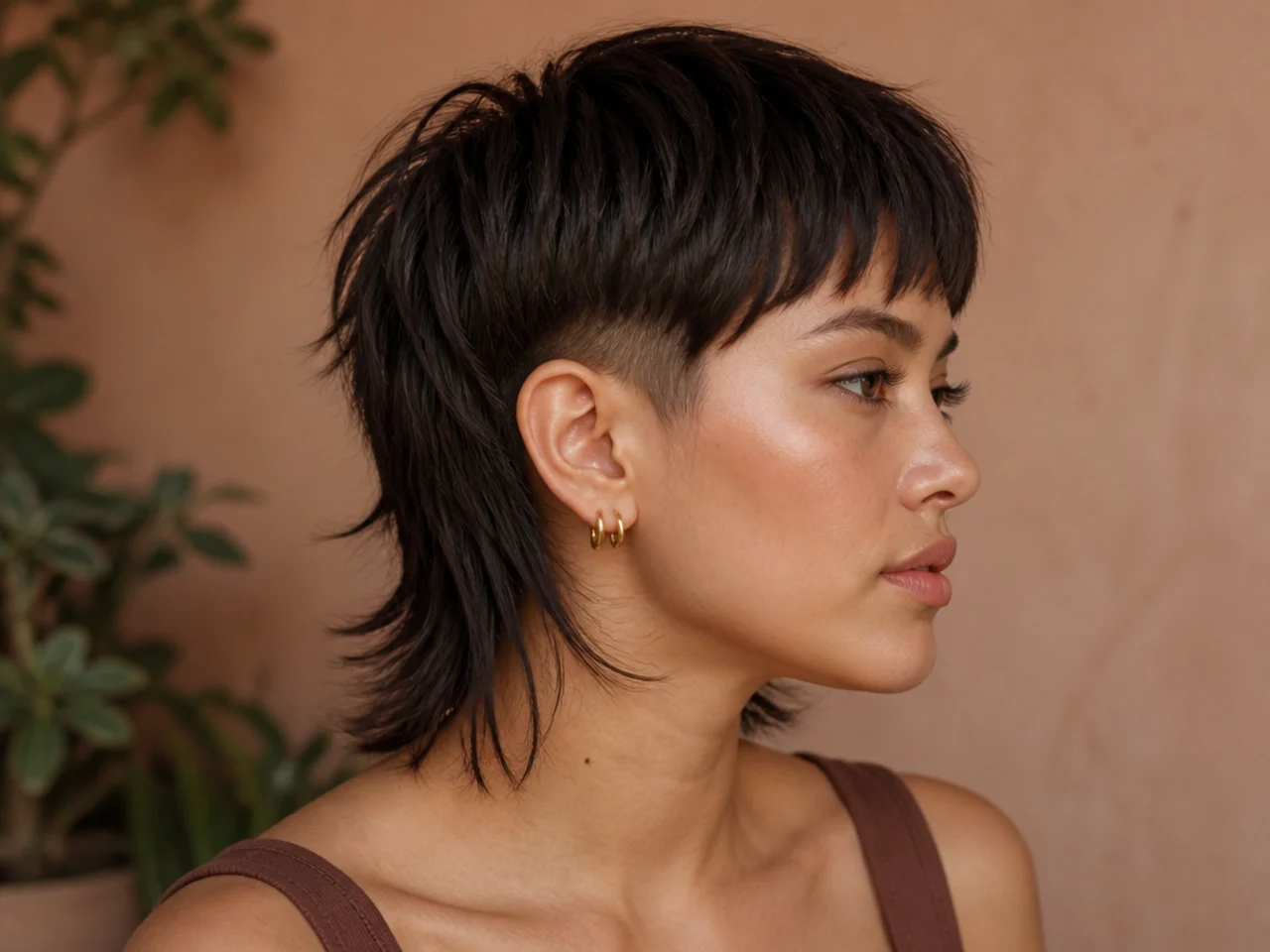 A straight mullet with a burst fade around the ear