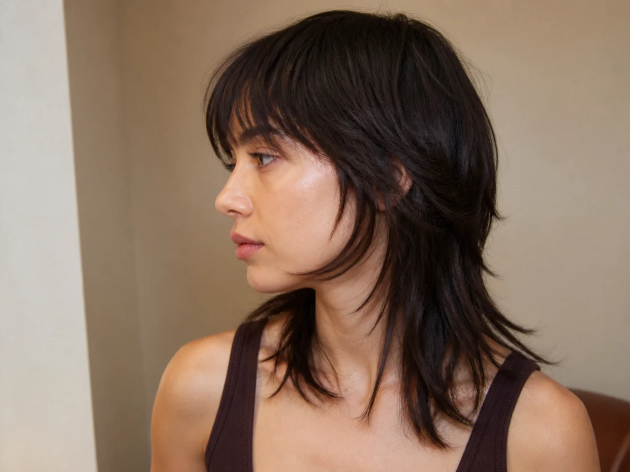 A layered mullet on straight hair
