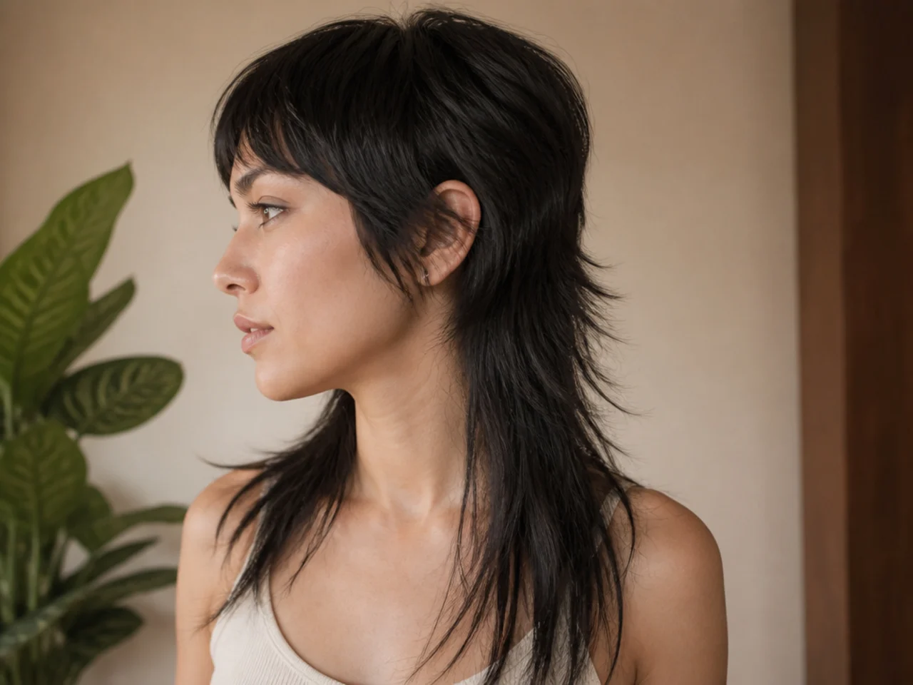 A grown out mullet on straight hair