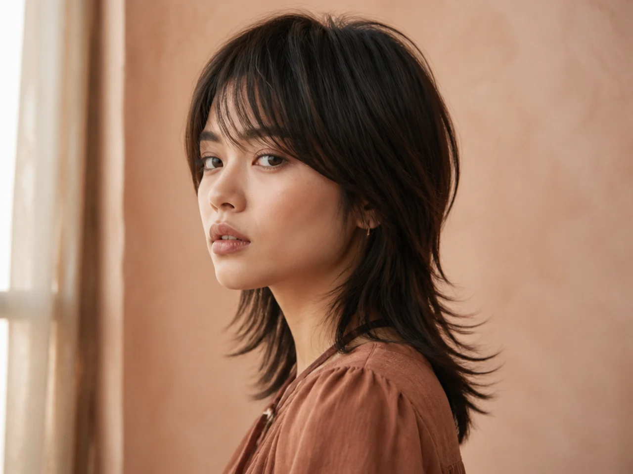 A softly blended mullet on straight hair