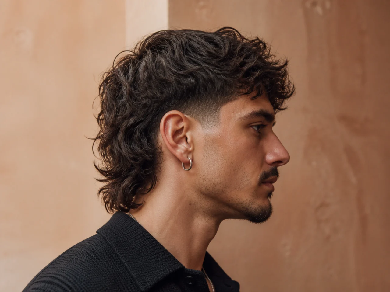 A wavy mullet with a taper fade
