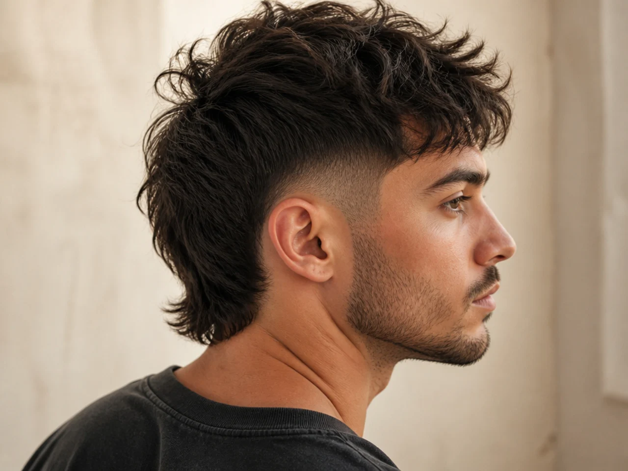A textured mullet with a taper fade