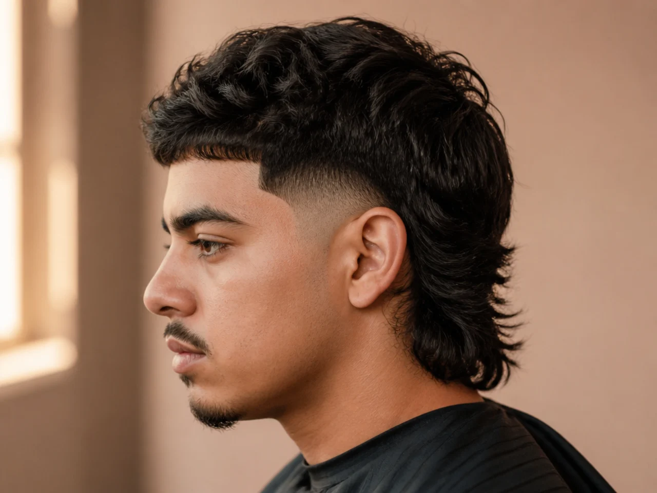 A disconnected mullet taper fade with a hard edge