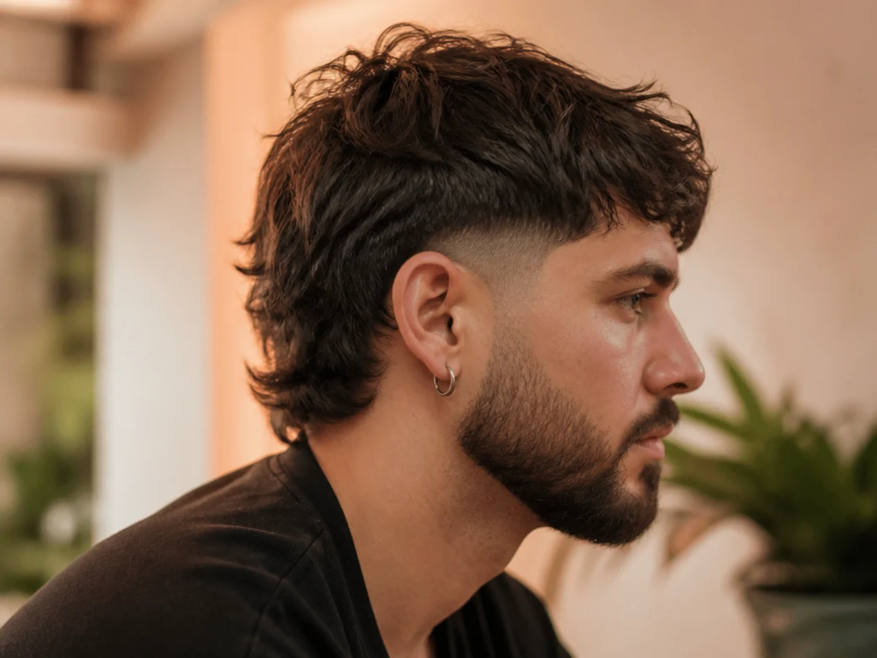 A mullet taper fade blended into a beard
