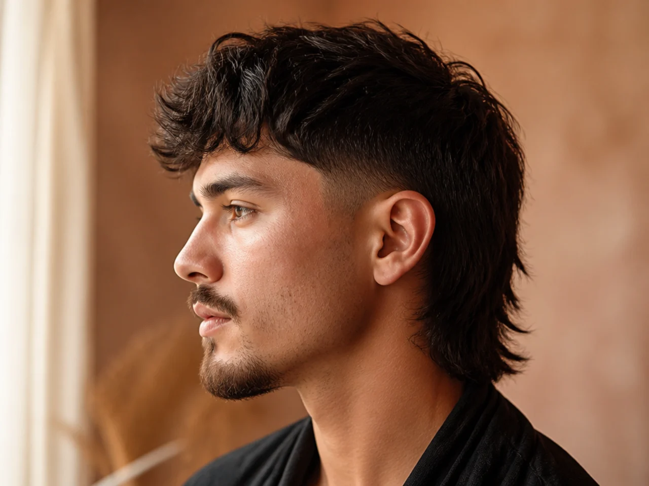 A mullet with a mid taper fade