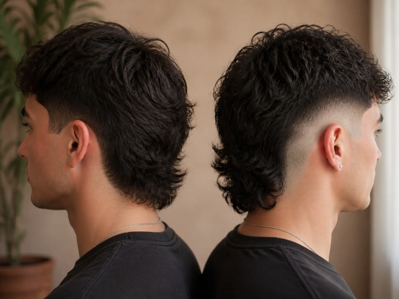 A taper and a skin fade compared on the same mullet