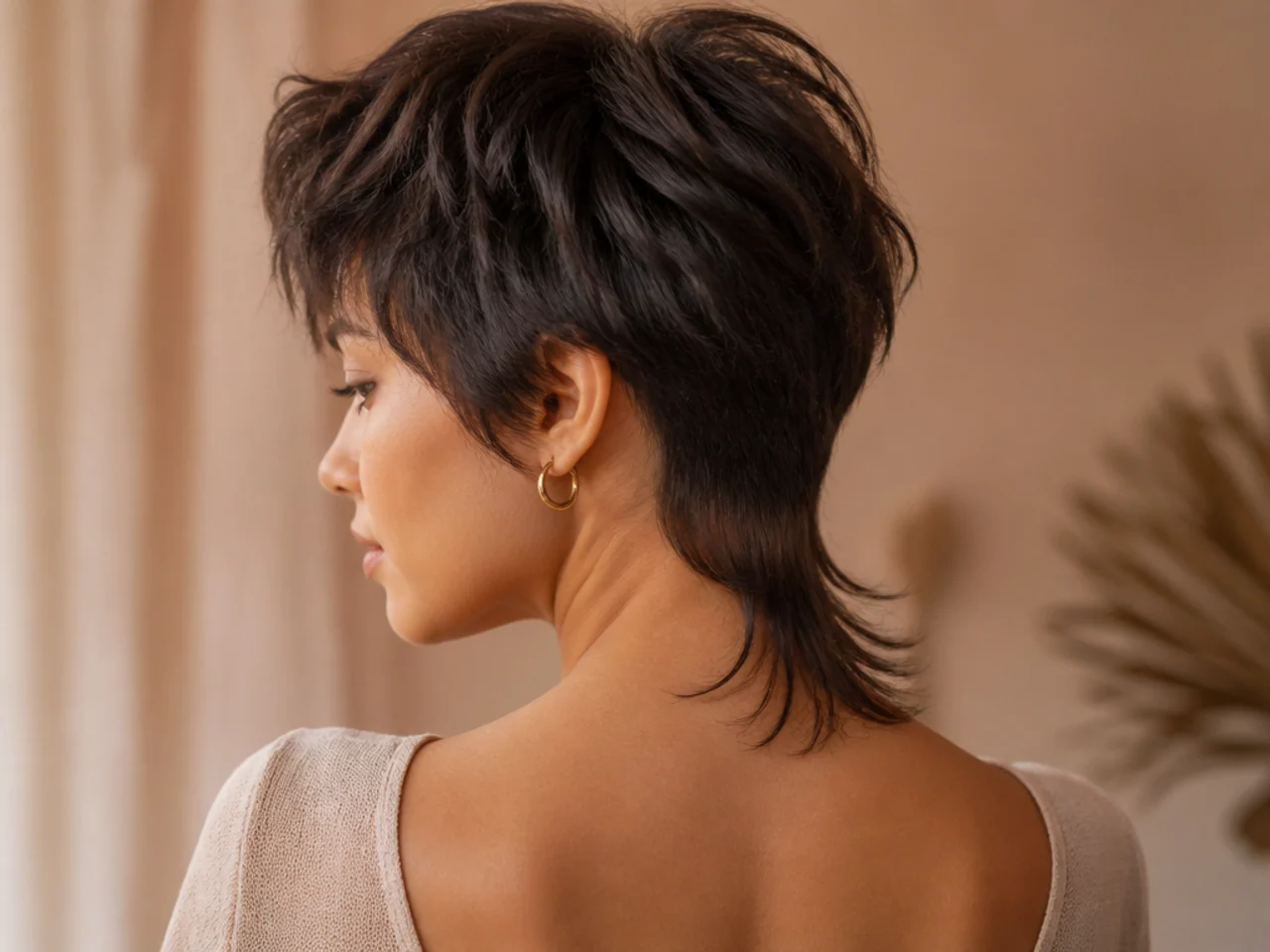 A softly tapered nape under a mullet tail